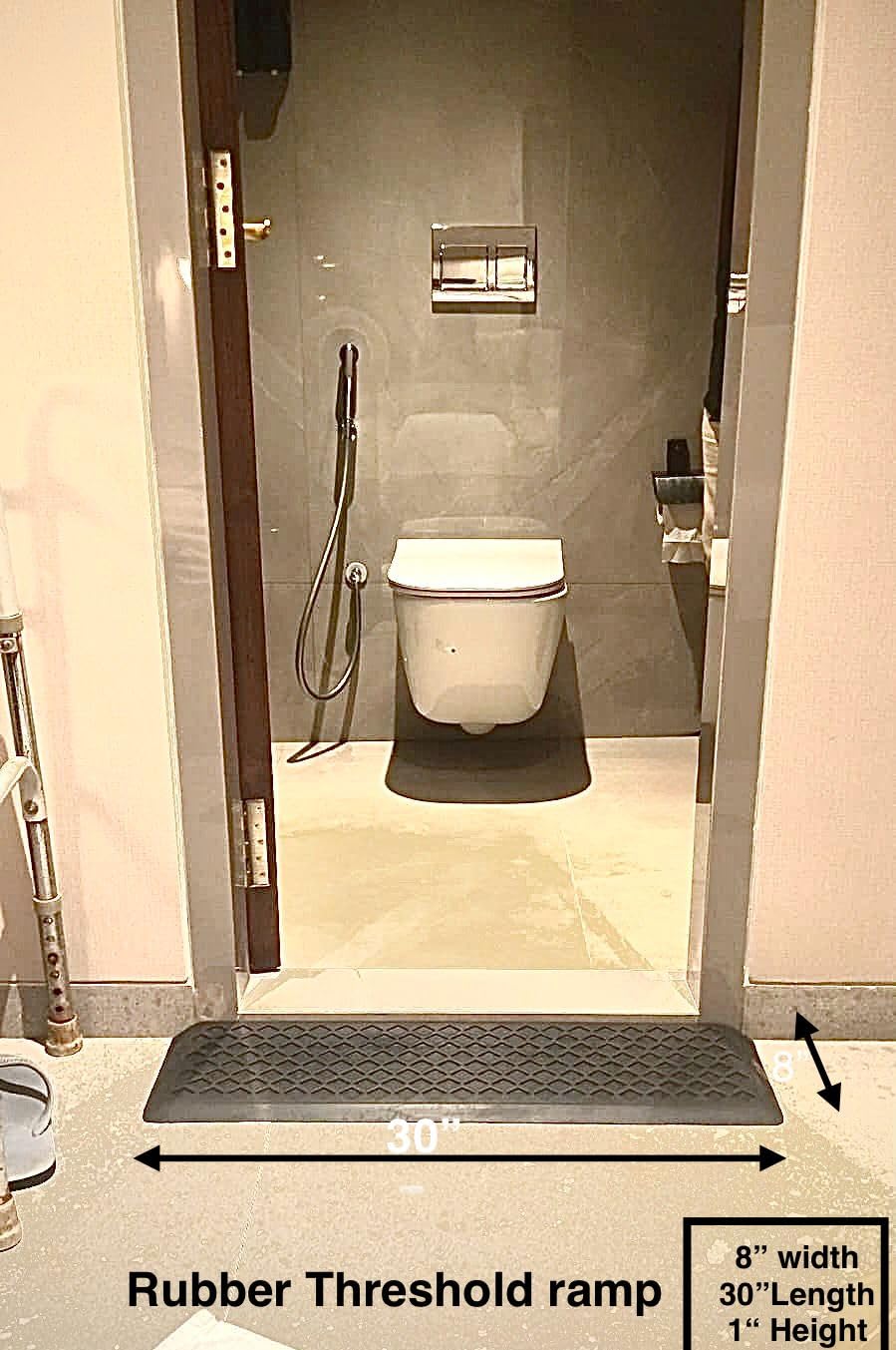 Rubber threshold ramp for doorways